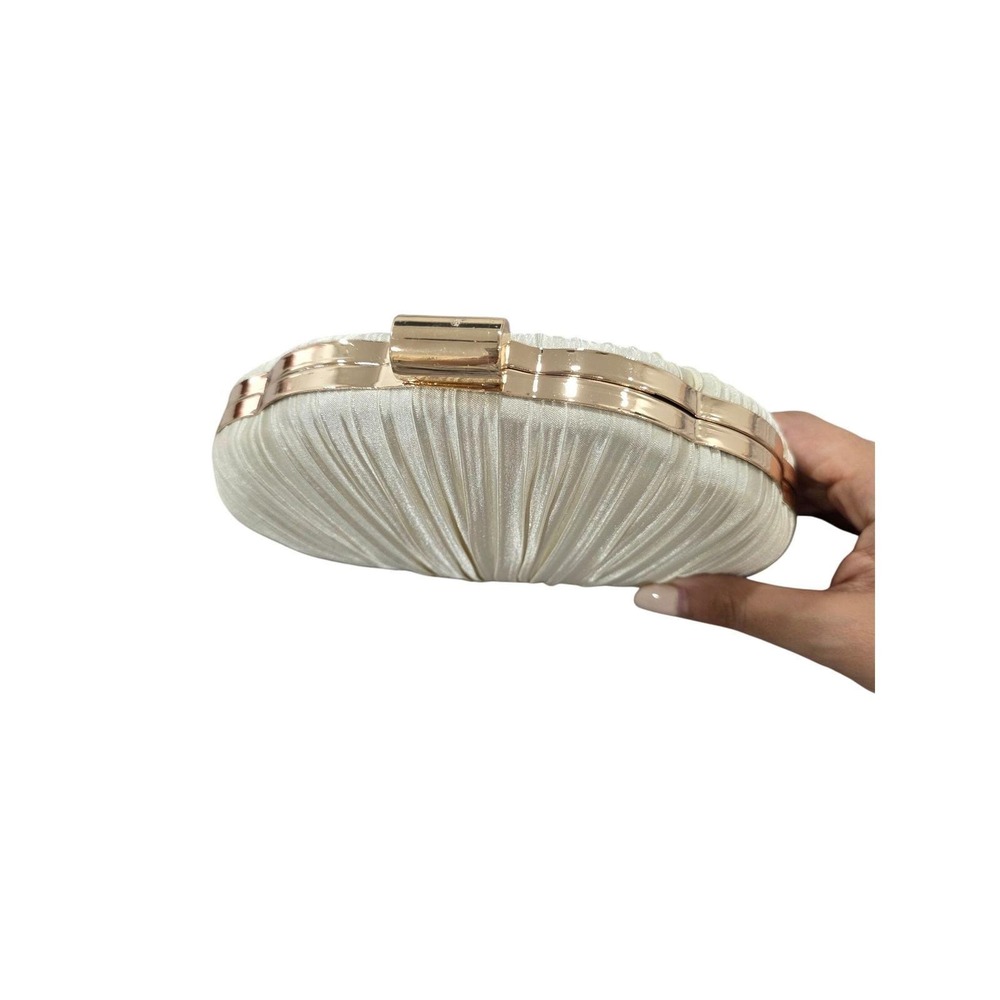 Elegant Pleated Shell Clutch Evening Handbag Gold Chain Strap - Picture 6 of 8
